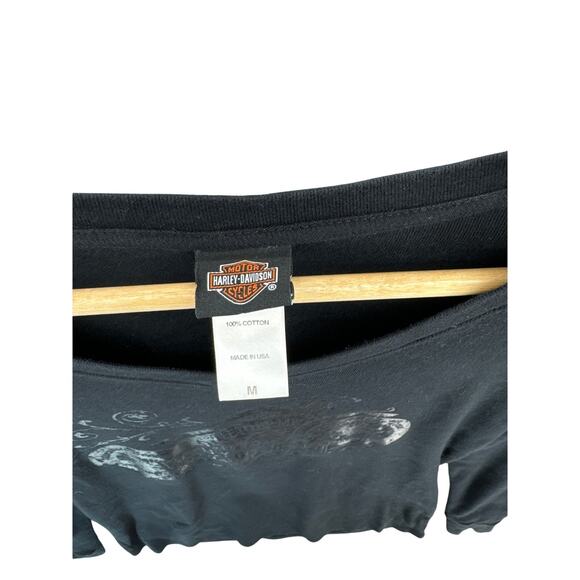 Harley Davidson Black Long Sleeve Scoop Neck Fishers IN Shirt Women Medium - Picture 4 of 6